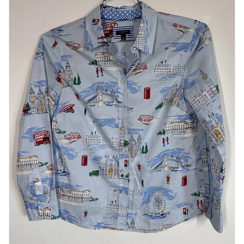 Talbots Novelty London Long Sleeve Button Up Shirt Women's MP Travel Vacation